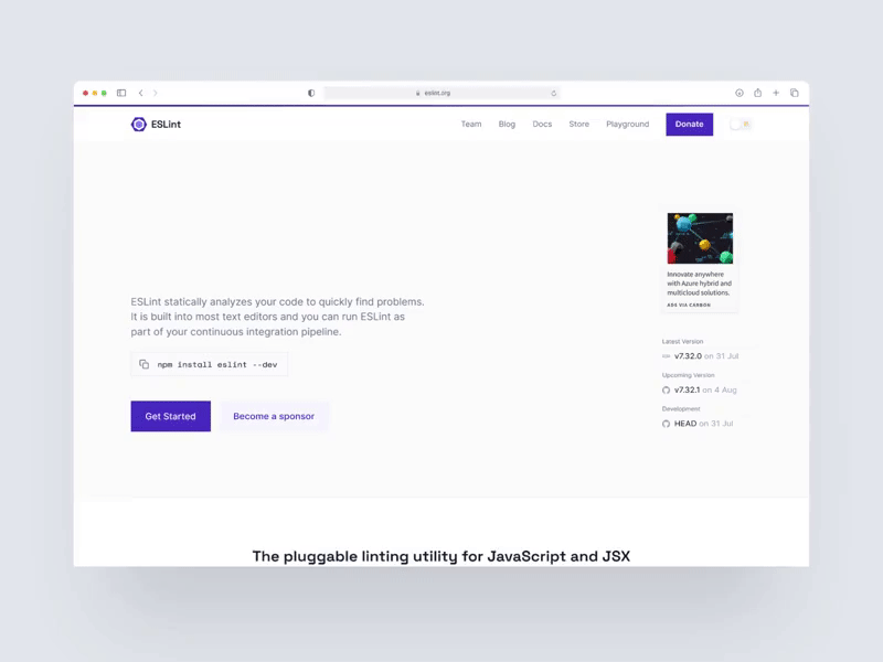 The ESLint homepage animation